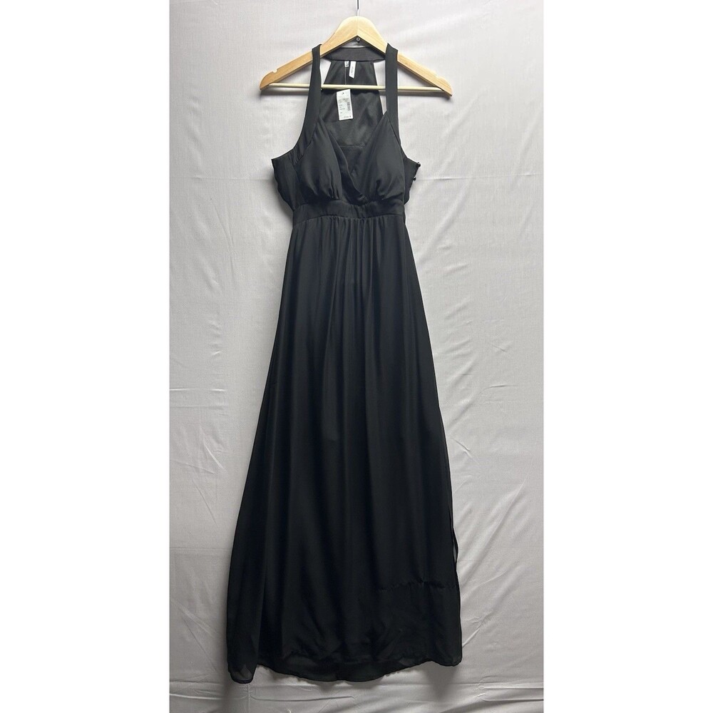 Studio Y Women’s 7/8 Maurice’s Black Halter Sheer Slip Dress Open Back NWT *flaw